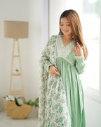 Soft Heavy Romansilk Chanderi Fabric Nyra Cut Kurta With Dupatta Set With Pent
