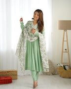 Soft Heavy Romansilk Chanderi Fabric Nyra Cut Kurta With Dupatta Set With Pent
