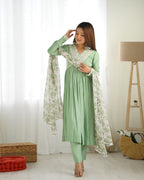 Soft Heavy Romansilk Chanderi Fabric Nyra Cut Kurta With Dupatta Set With Pent
