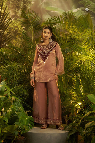 Rose Gold Fendi Co Ord Set With Velvet Patch And Sequins Detailing