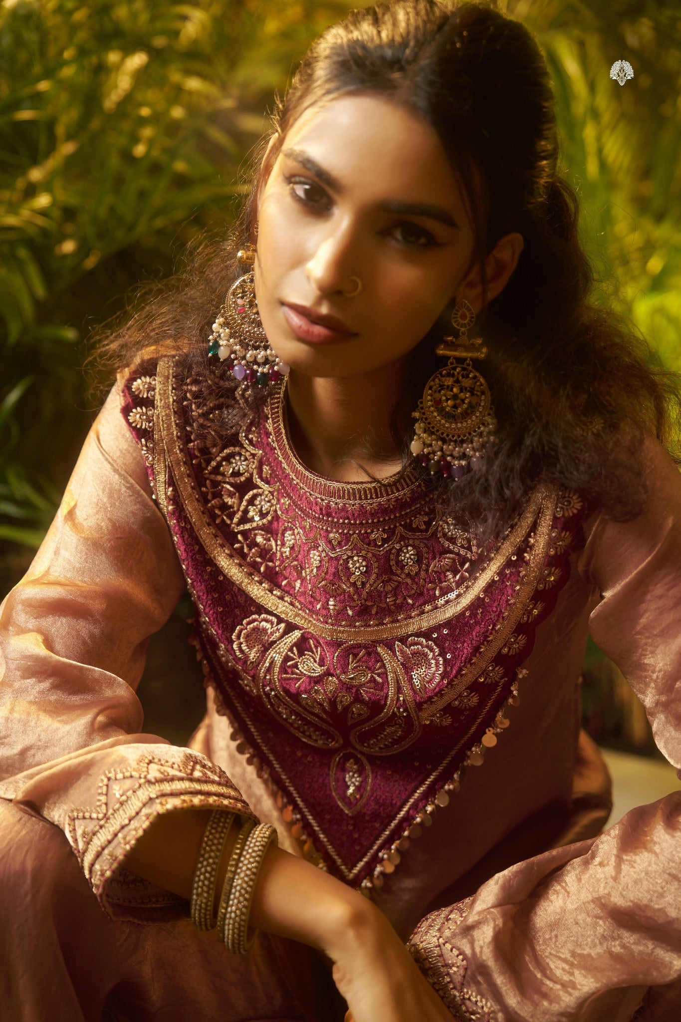 Rose Gold Fendi Co Ord Set With Velvet Patch And Sequins Detailing