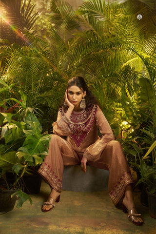 Rose Gold Fendi Co Ord Set With Velvet Patch And Sequins Detailing