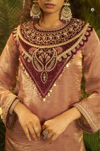 Rose Gold Fendi Co Ord Set With Velvet Patch And Sequins Detailing