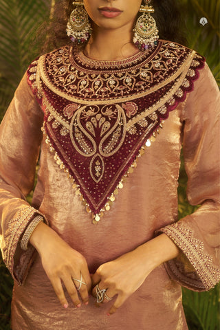 Rose Gold Fendi Co Ord Set With Velvet Patch And Sequins Detailing