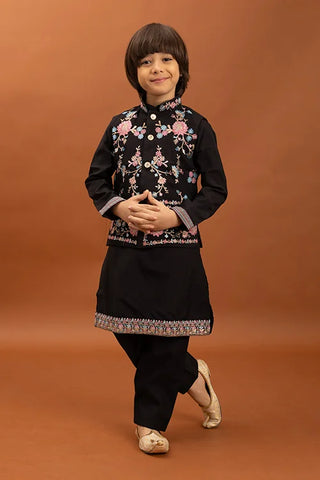 Royal Black Color Koti Kurta Pajama for Little Boys