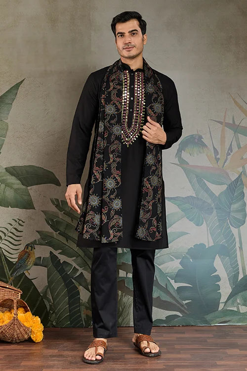 Royal Black Mirror Kurta with Dupatta Set for Wedding Functions