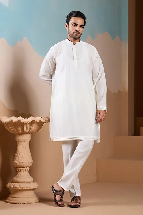 Royal Trendy White Koti Kurta Set for Men’s Wear Collection