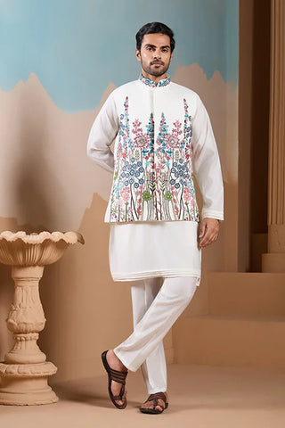 Royal Trendy White Koti Kurta Set for Men’s Wear Collection