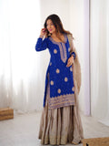 Luxury Royal Blue Chinon Silk Sharara Set for Festive Celebrations
