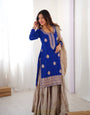 Luxury Royal Blue Chinon Silk Sharara Set for Festive Celebrations