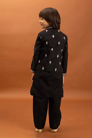 Royal Black Color Koti Kurta Pajama for Little Boys