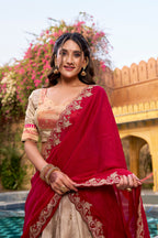 Royal Cream Slub Kota Heavy Flair Lehenga Choli with Designer Dupatta
