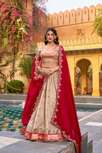 Royal Cream Slub Kota Heavy Flair Lehenga Choli with Designer Dupatta
