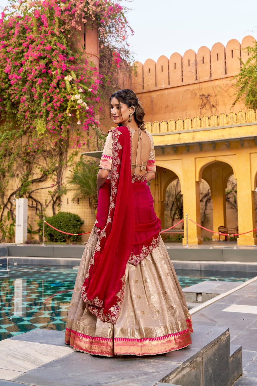 Royal Cream Slub Kota Heavy Flair Lehenga Choli with Designer Dupatta

