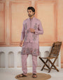 Royal Lavender Thread & Embroidered Koti Kurta Set for Mens