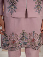 Royal Lavender Thread & Embroidered Koti Kurta Set for Mens

