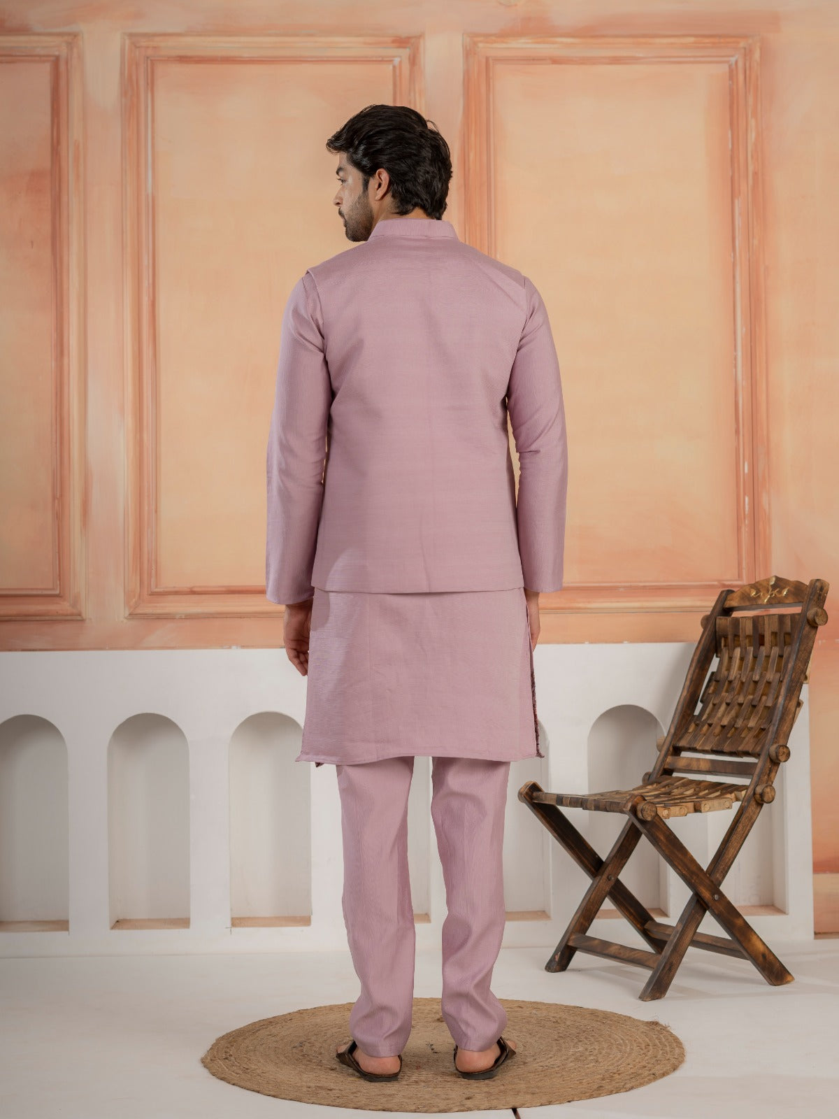 Royal Lavender Thread & Embroidered Koti Kurta Set for Mens
