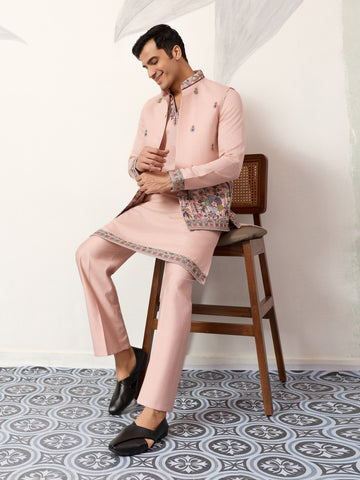 Royal Groom Ceremony Peach Koti Kurta Pair Mens Wear