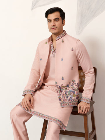 Royal Groom Ceremony Peach Koti Kurta Pair Mens Wear

