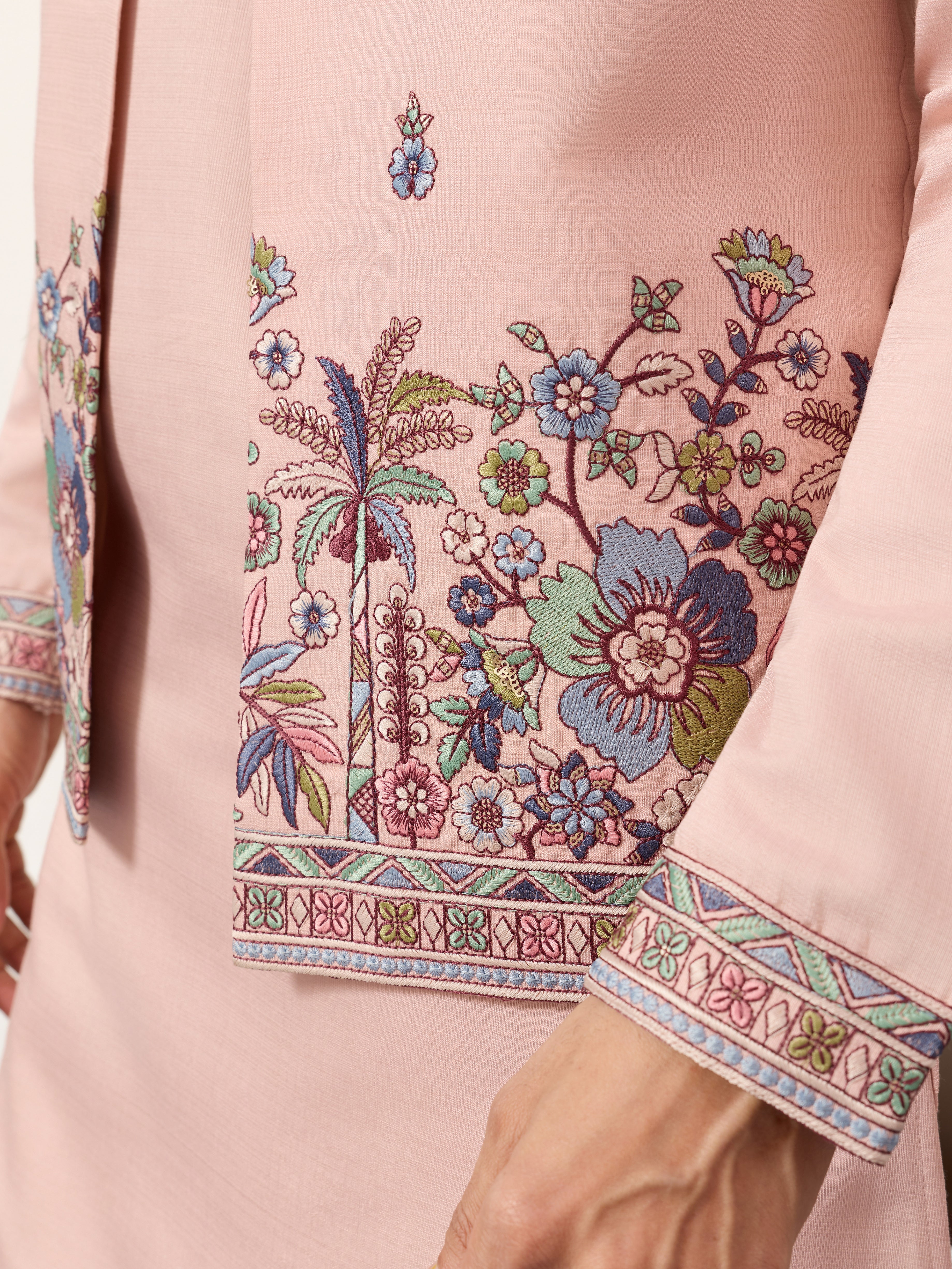 Royal Groom Ceremony Peach Koti Kurta Pair Mens Wear
