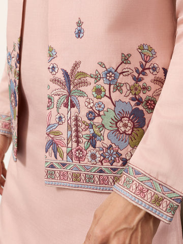 Royal Groom Ceremony Peach Koti Kurta Pair Mens Wear
