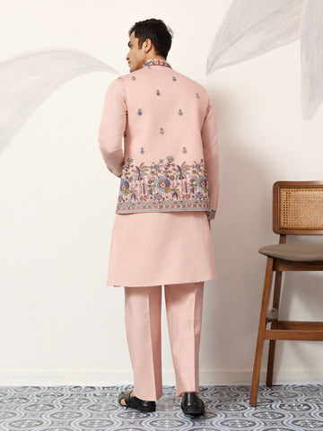 Royal Groom Ceremony Peach Koti Kurta Pair Mens Wear
