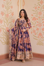 Fancy Russian Silk Rich Digital Print With Embroidered Sequins Work Gown
