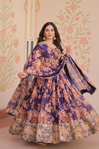 Fancy Russian Silk Rich Digital Print With Embroidered Sequins Work Gown