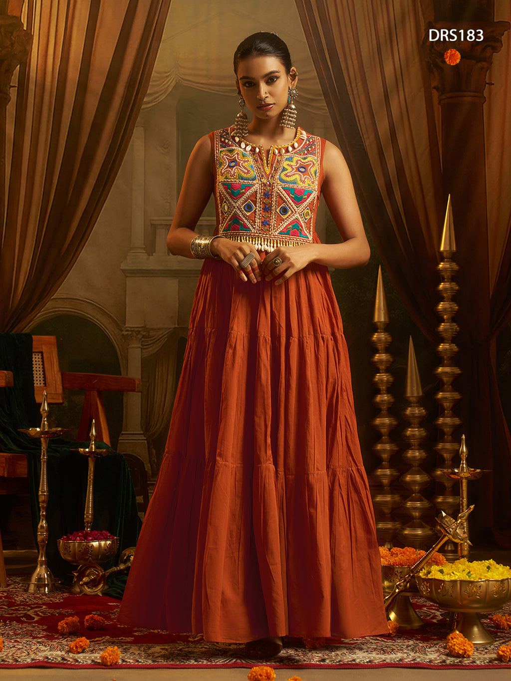 Rust Orange Handwork Gown Set | Tulip Designer
