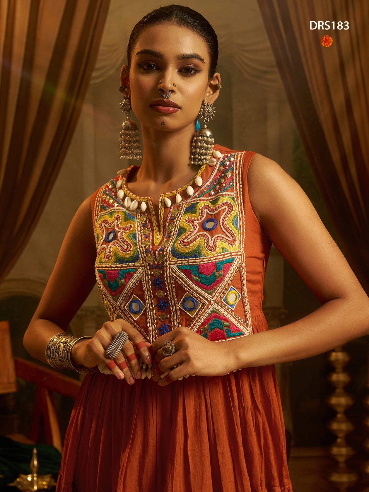 Rust Orange Handwork Gown Set | Tulip Designer
