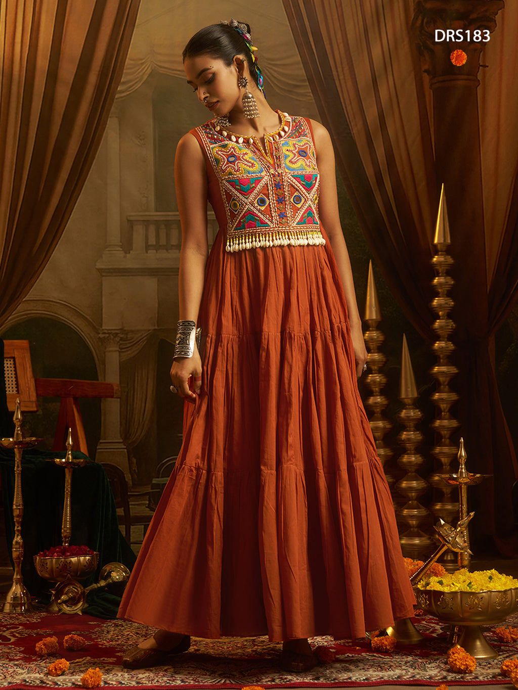 Rust Orange Handwork Gown Set | Tulip Designer
