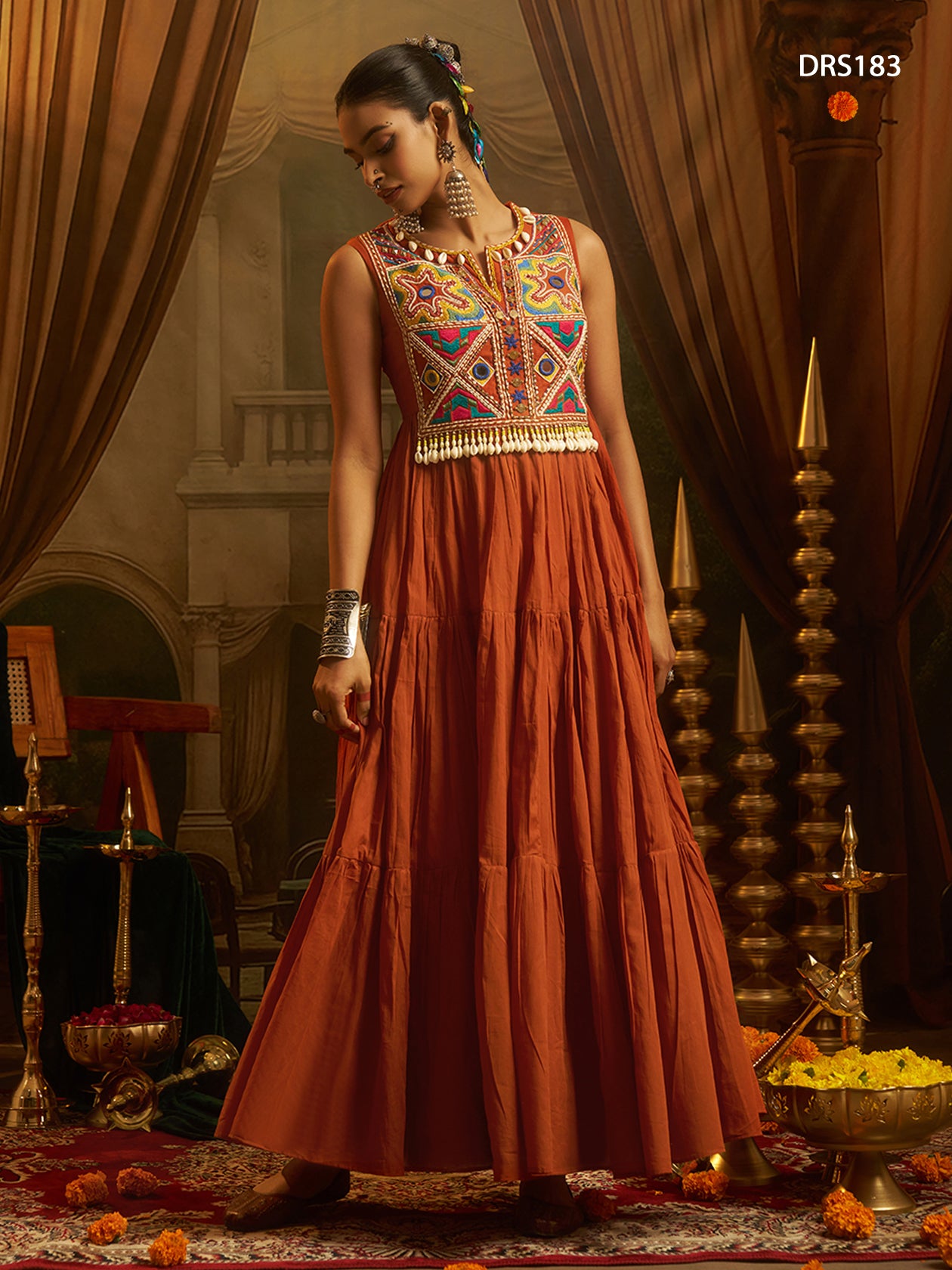 Rust Orange Handwork Gown Set | Tulip Designer
