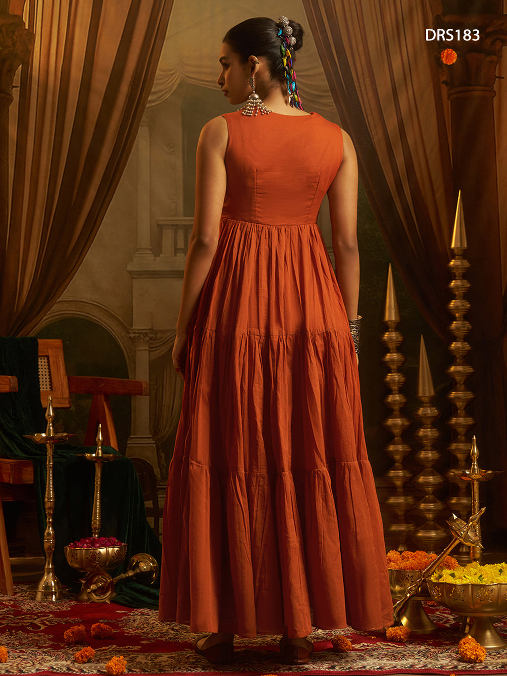 Rust Orange Handwork Gown Set | Tulip Designer
