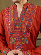 Regal Rust Orange Rayon Mirror Kurta Set | Tulip Designer
