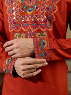 Regal Rust Orange Rayon Mirror Kurta Set | Tulip Designer
