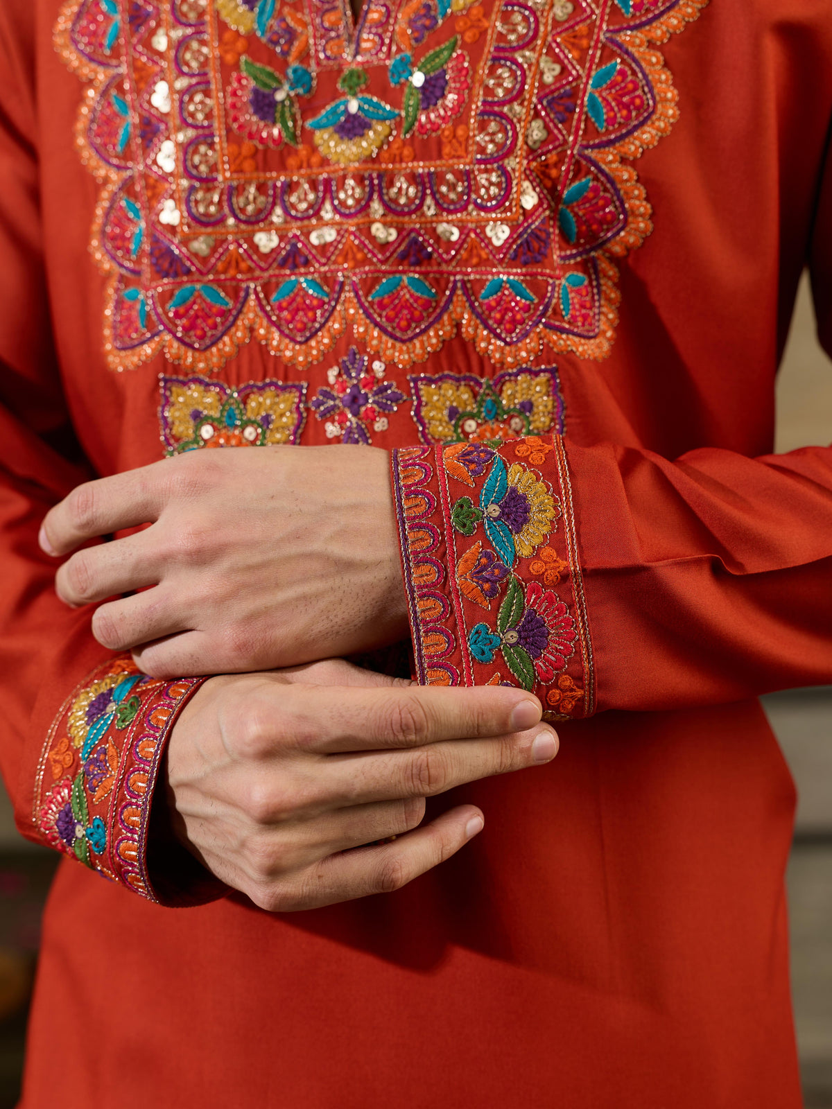 Regal Rust Orange Rayon Mirror Kurta Set | Tulip Designer
