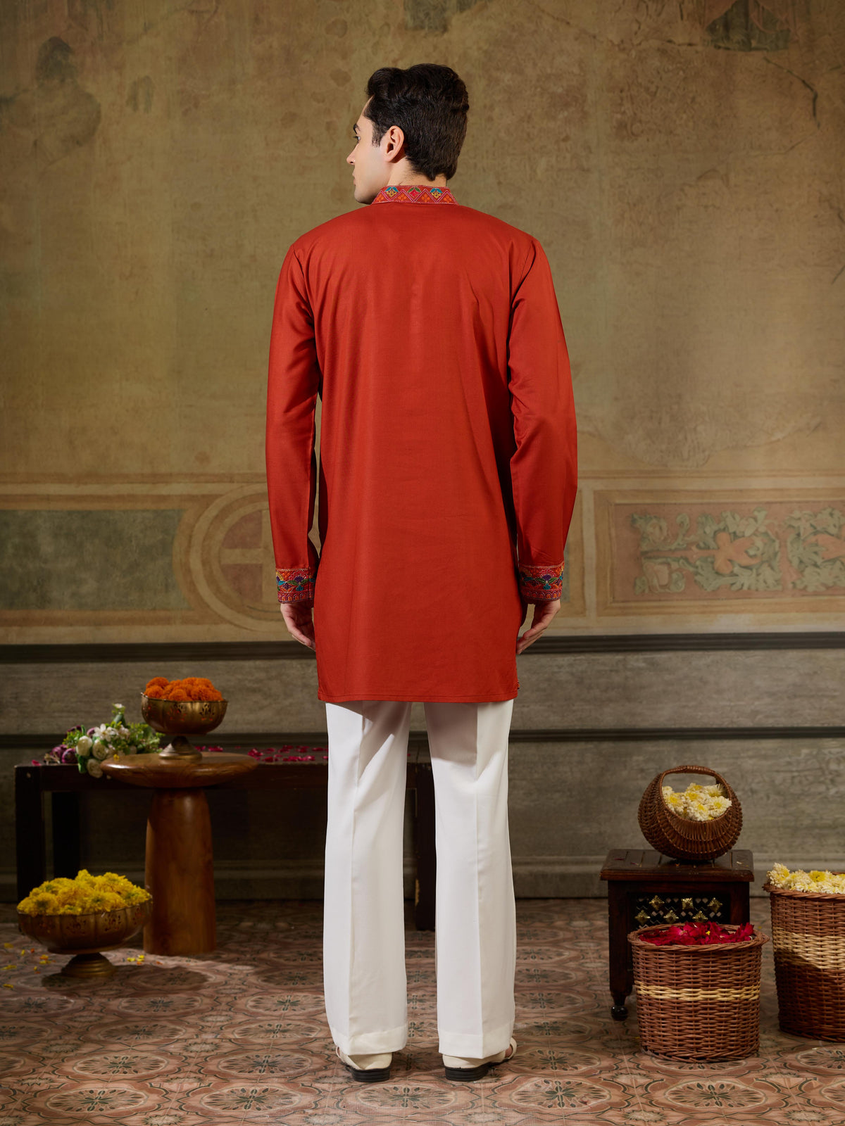 Regal Rust Orange Rayon Mirror Kurta Set | Tulip Designer
