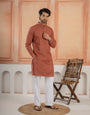 Rust Orange Festive Wear Soft Cotton Val-Moti Butta Work Kurta Set