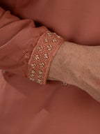 Rust Orange Festive Wear Soft Cotton Val-Moti Butta Work Kurta Set
