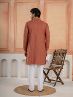 Rust Orange Festive Wear Soft Cotton Val-Moti Butta Work Kurta Set

