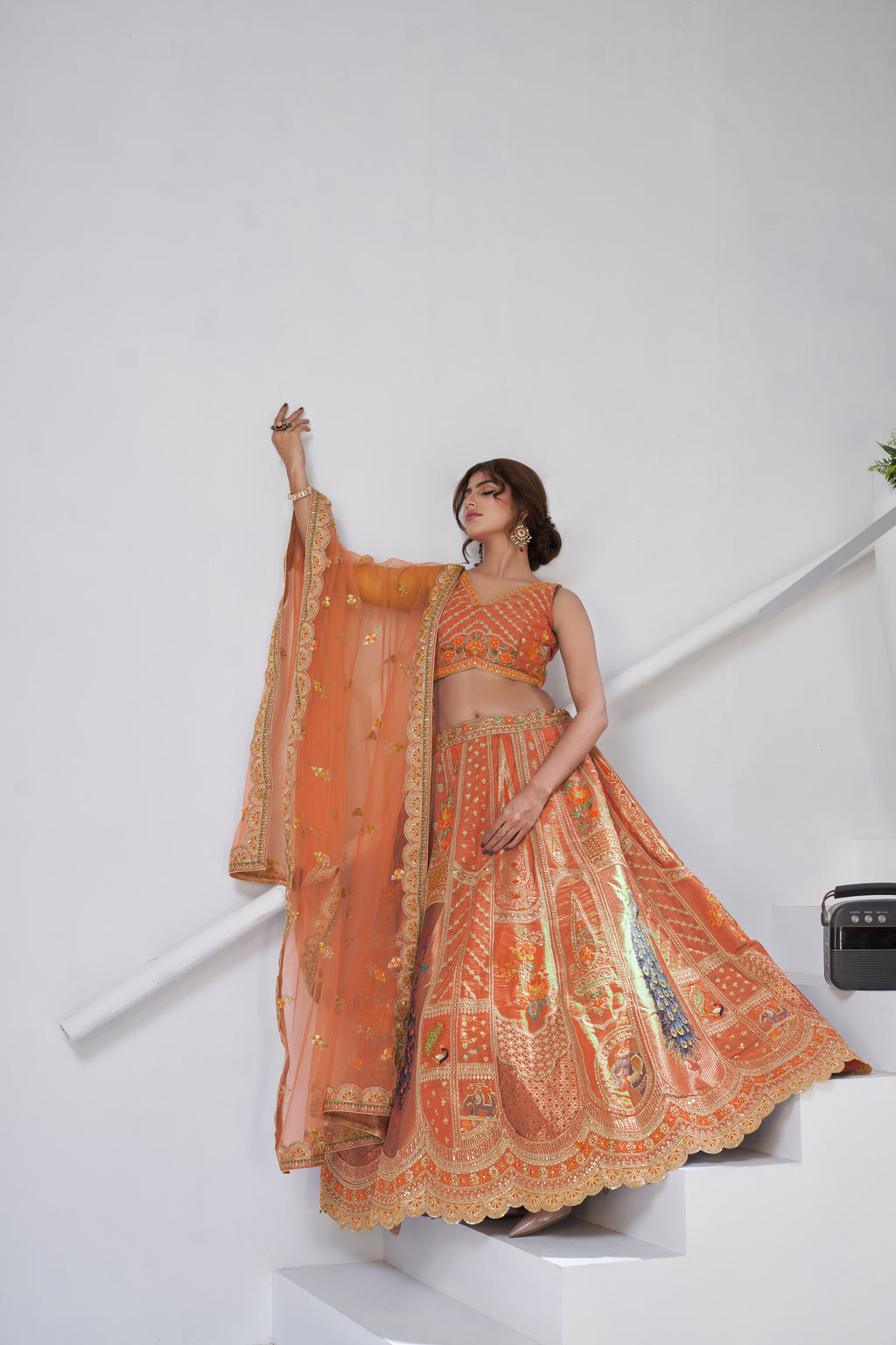 Rust Royal Radiance Raw Silk Bridal Lehenga Choli Set