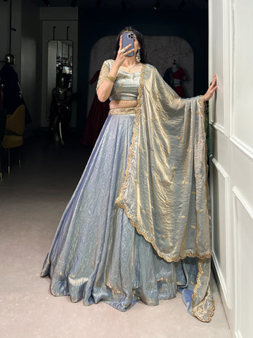 Festive Fendi Sequins and Thread Embroidery Work  Lehenga Choli with Dupatta