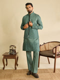 Traditional Sea Green Heavy Mirror Work Kurta Jacket & Pant Set
