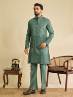 Traditional Sea Green Heavy Mirror Work Kurta Jacket & Pant Set

