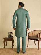 Traditional Sea Green Heavy Mirror Work Kurta Jacket & Pant Set
