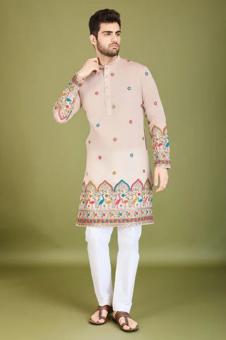 Designer Ivory Viscose Silk Men's Kurta Online