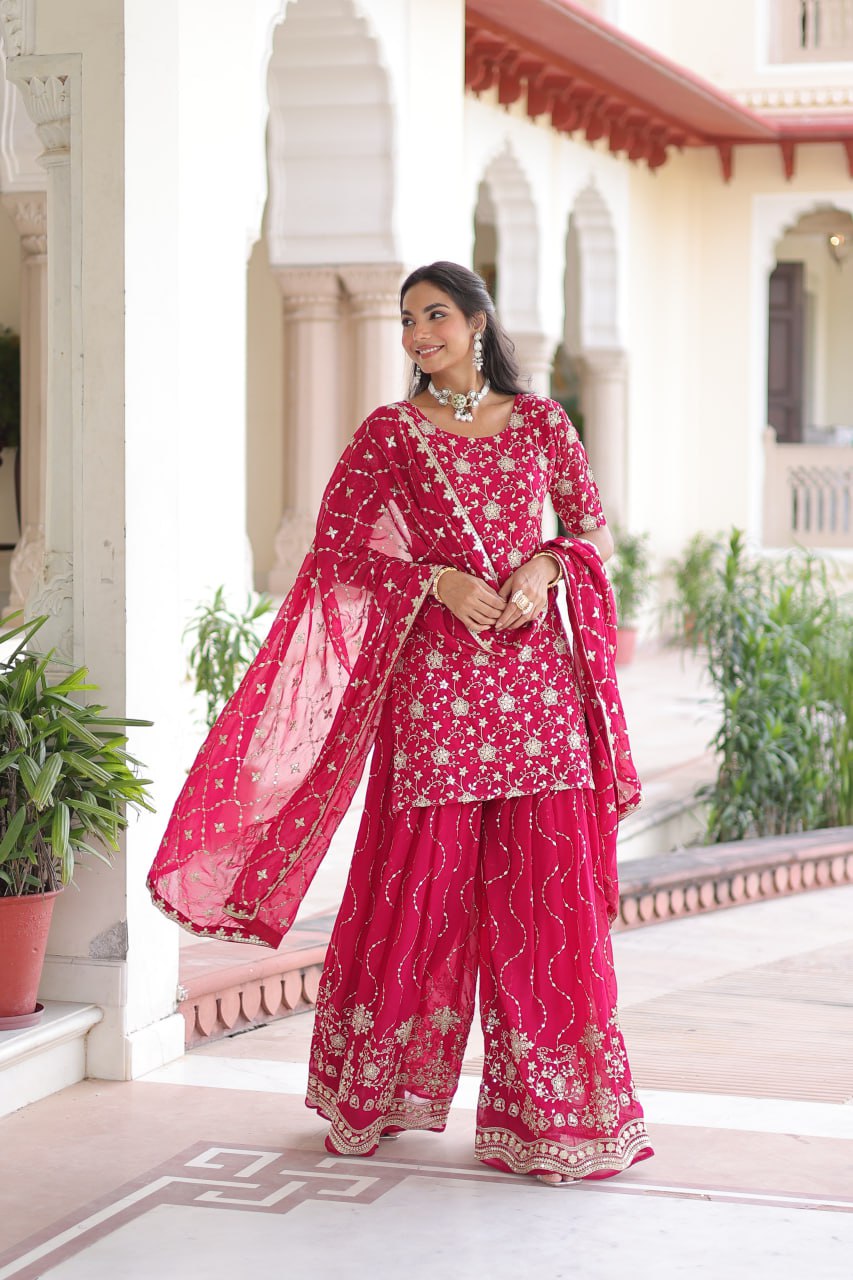 Premium Sequin Embroidered Georgette Sharara with Dupatta