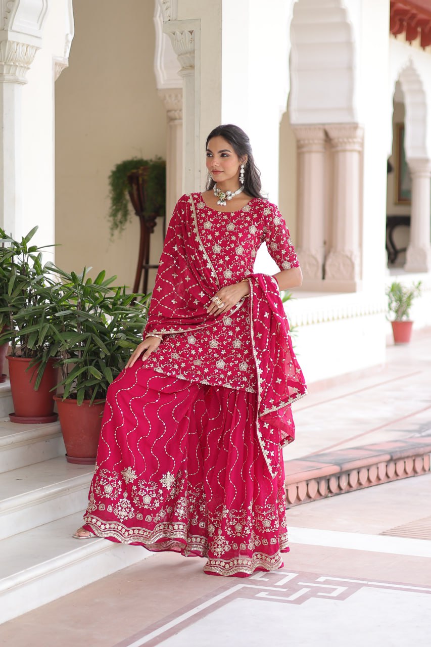 Premium Sequin Embroidered Georgette Sharara with Dupatta
