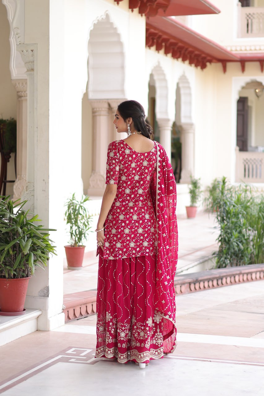 Premium Sequin Embroidered Georgette Sharara with Dupatta
