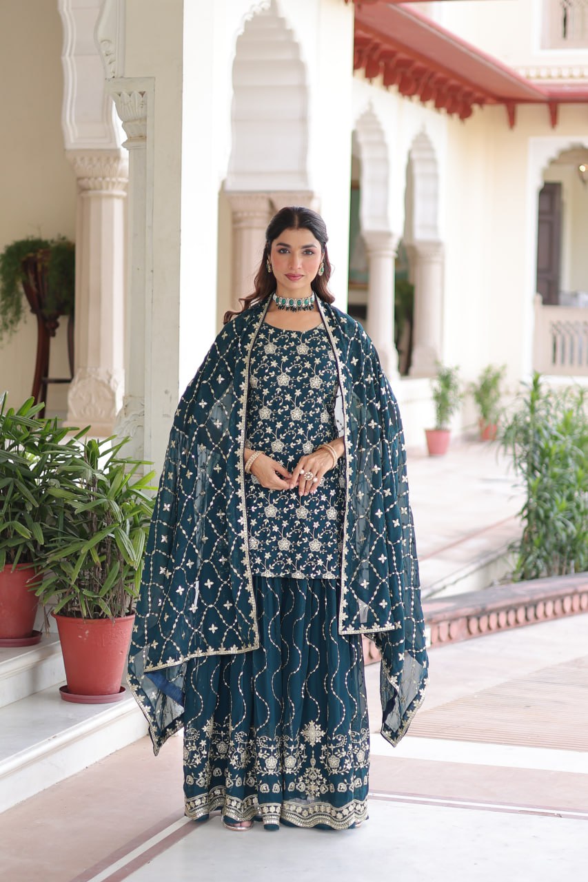 Premium Sequin Embroidered Georgette Sharara with Dupatta